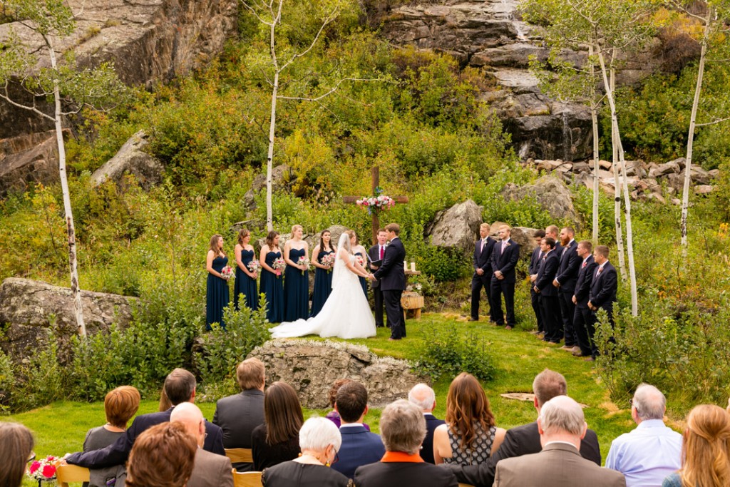 Waterfall for wedding ceremony backdrop Ohio City Backyard Wedding