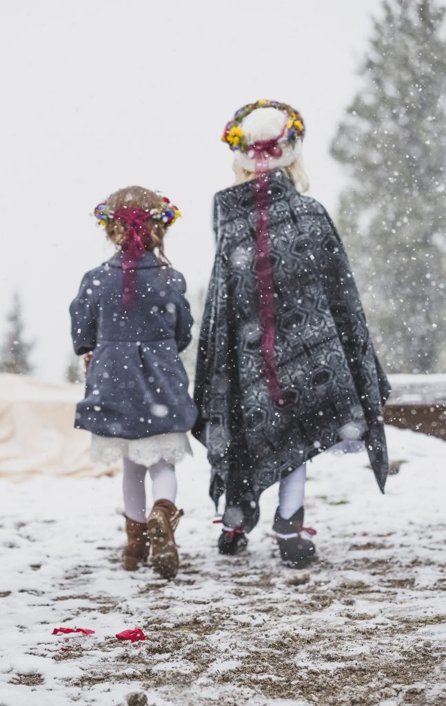 flower girls and snow