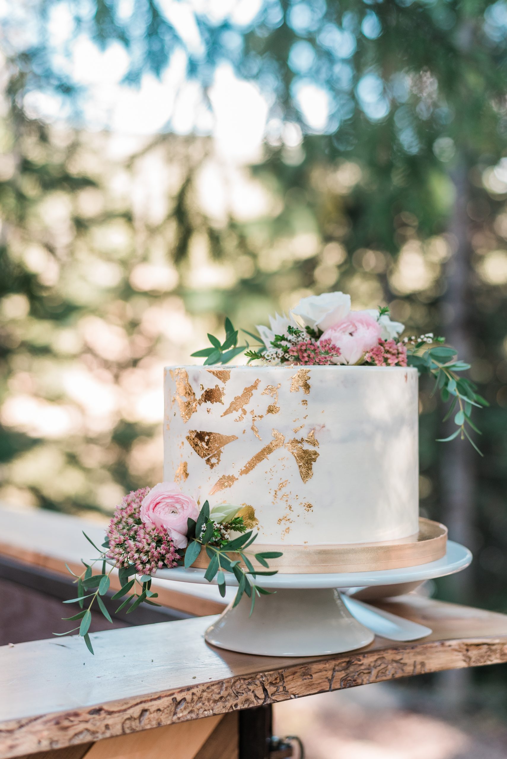 White cake with gold foil