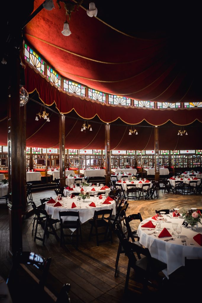 inside a red velvet circus tent and Spiegeltent