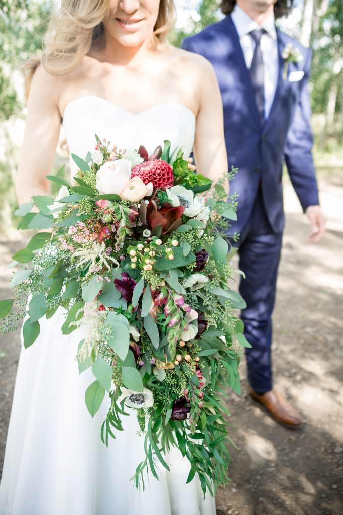 huge burgundy and white cascading bouquet