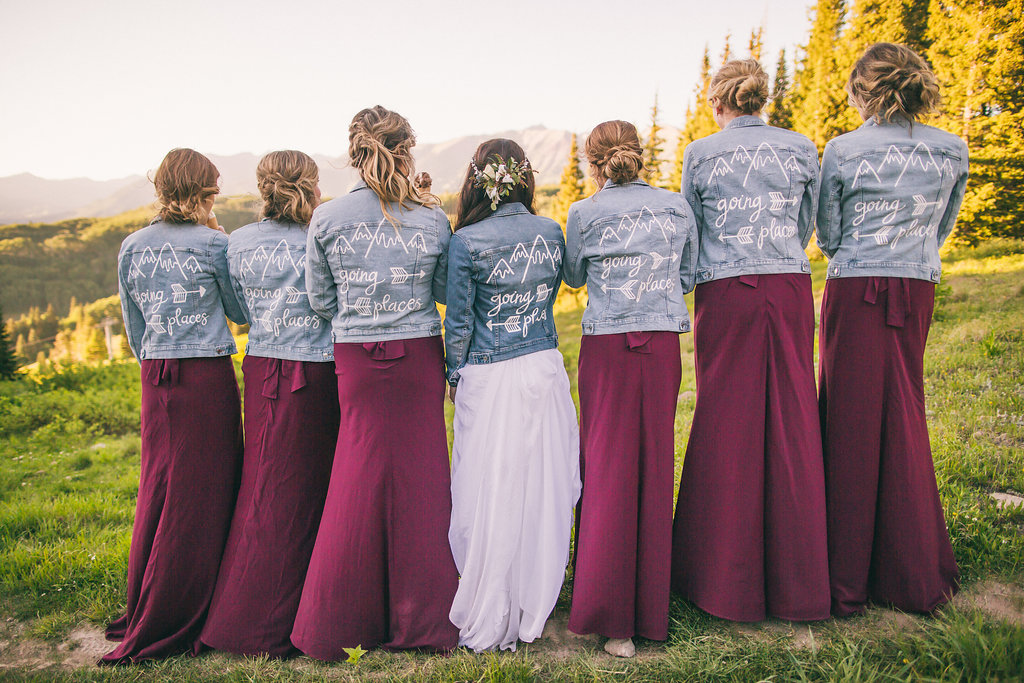 Denim jackets for the bridesmaids Going Places with Mountains