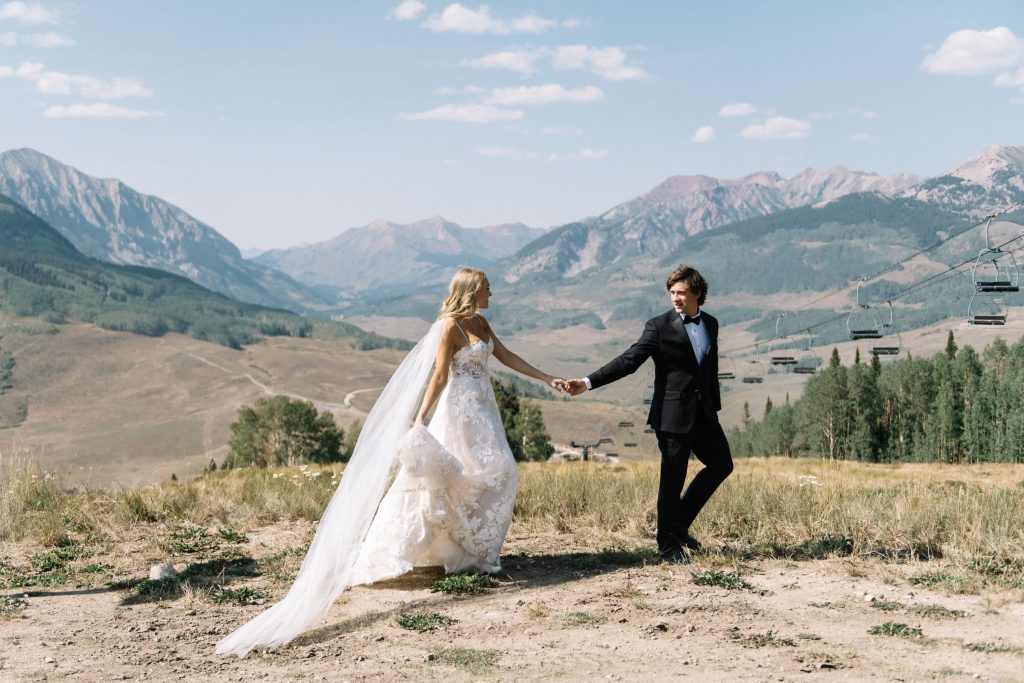 Bride and groom at Ten Peaks Crested Butte wedding