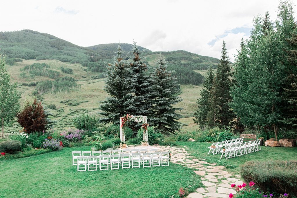 Devon + Billy Mountain Wedding Garden ceremony set up
