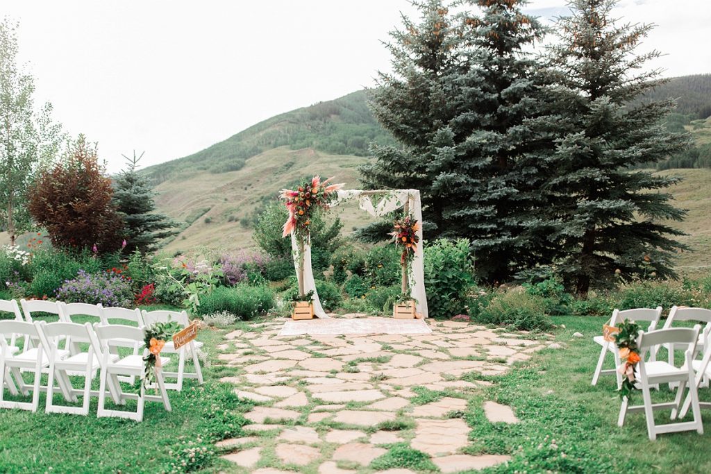 Devon + Billy Mountain Wedding Garden ceremony backdrop